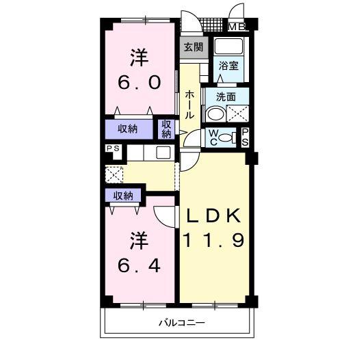クリスタルKUMAGAYA-B(2LDK/1階)の間取り写真