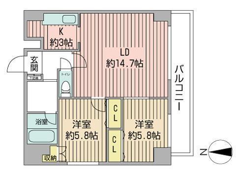 ハイムエルデZW(2LDK/7階)の間取り写真