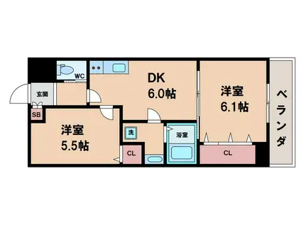 グランパシフィック寺田町(2DK/2階)の間取り写真