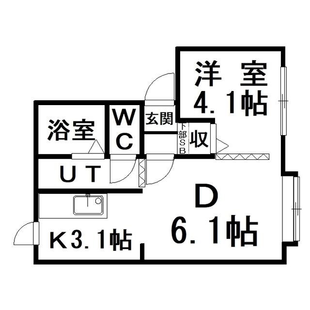 パリエ壱番館(1DK/1階)の間取り写真