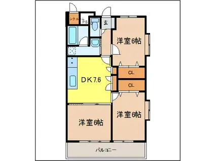 クレージュ新田東(3DK/1階)の間取り写真