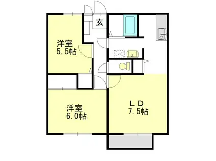 メルベイユ24C棟(2DK/2階)の間取り写真