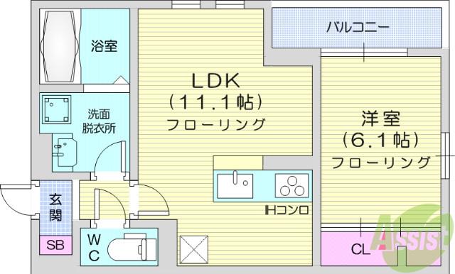 クワッド宮町(1LDK/1階)の間取り写真