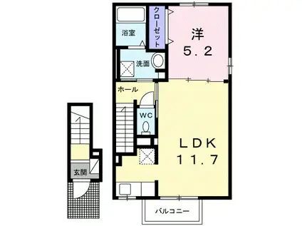 ベルエア木太C(1LDK/2階)の間取り写真