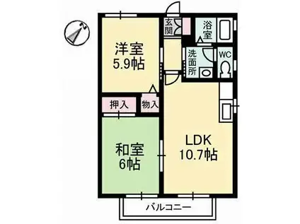 パークヒル津田 B棟(2LDK/1階)の間取り写真