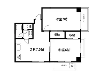 川村第二コーポ(2DK/3階)の間取り写真