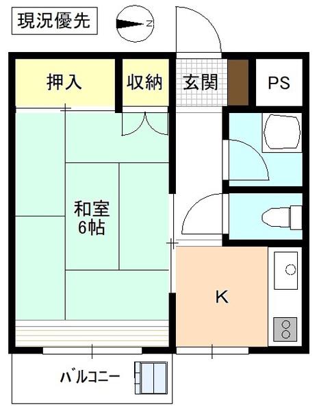 ユースハイツ(1K/2階)の間取り写真