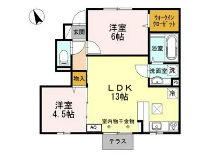 ユウハイツG(2LDK/1階)の間取り写真