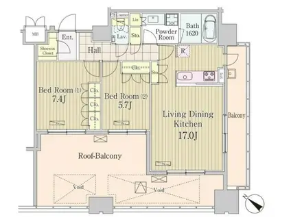 グランパレス東京八重洲アベニュー(2LDK/11階)の間取り写真