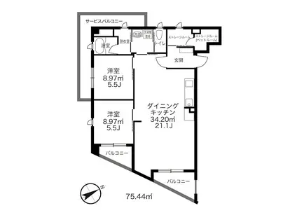 サンヴィレッジ17(2LDK/3階)の間取り写真