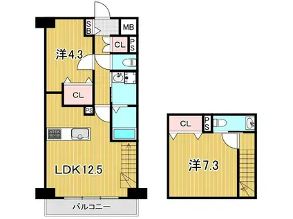 フィールズコート六町(2LDK/4階)の間取り写真