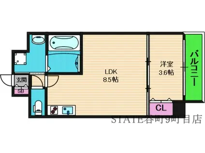 クローバー・グランデ玉造(1LDK/5階)の間取り写真