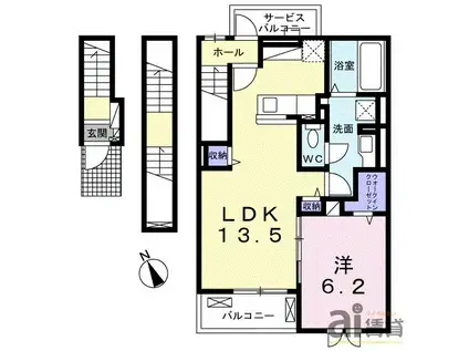 ヴィラージュ狭山祇園B(1LDK/3階)の間取り写真