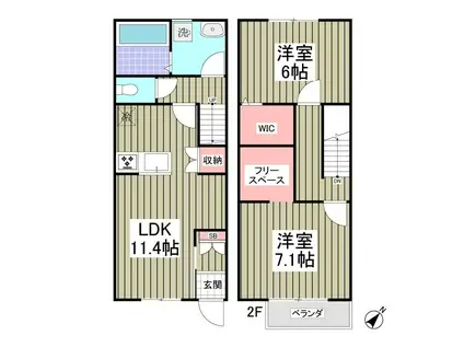 DUPLEX NAKAI II(2LDK/2階)の間取り写真