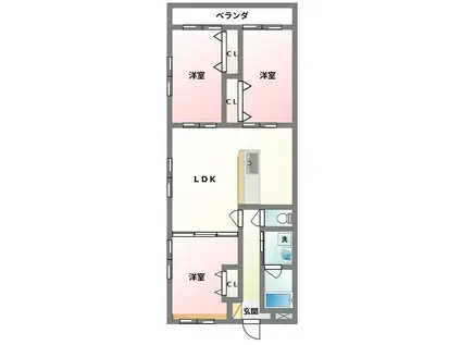 グランディール(3LDK/3階)の間取り写真