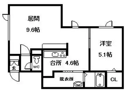 ウィステリア(1LDK/2階)の間取り写真