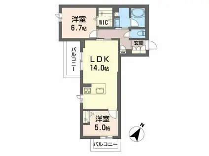 アトリエール沓谷(2LDK/2階)の間取り写真