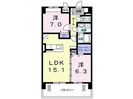 プルメリア(2LDK/3階)の間取り写真