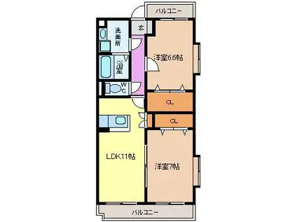 SUNSHINE STATE II(2LDK/2階)の間取り写真