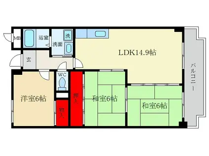 ヒルサイドテラス牧野(3LDK/4階)の間取り写真