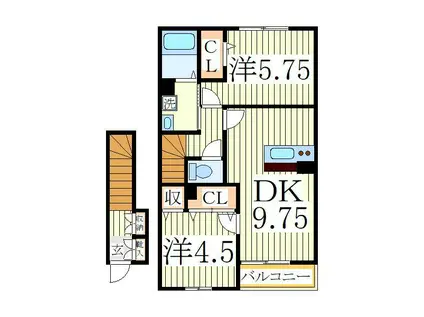 ボンヌール マキ(2DK/2階)の間取り写真