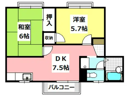 レーベンファミール鮎川(2DK/2階)の間取り写真
