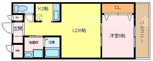 セカンドパレス(1LDK/1階)の間取り写真