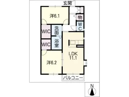 ピュアパルクシクーザB棟(2LDK/2階)の間取り写真