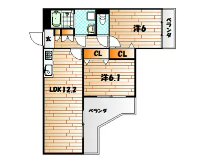 フェルト14(2LDK/3階)の間取り写真