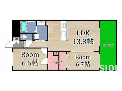 ル シュマン(2LDK/3階)の間取り写真