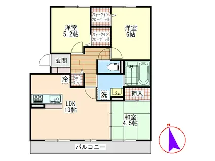 グリーンコスミオン(3LDK/2階)の間取り写真