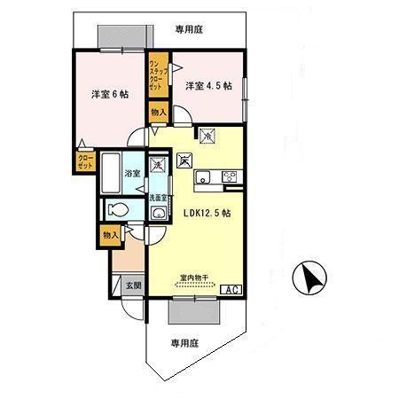 DヴェルジェII(2LDK/1階)の間取り写真