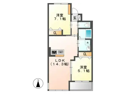 サンライズ亀甲II(2LDK/3階)の間取り写真