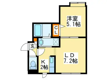 パラサントシュド(1LDK/2階)の間取り写真