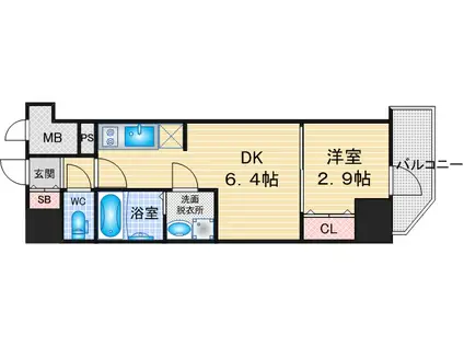 CREST TAPP名古屋山王(1DK/9階)の間取り写真