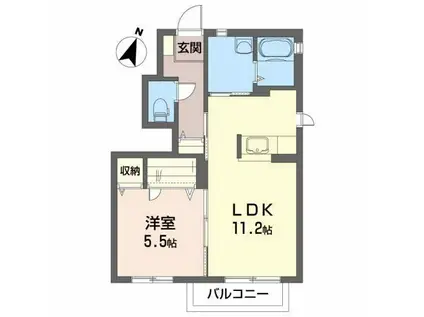 ベルメゾン桑野B(1LDK/1階)の間取り写真