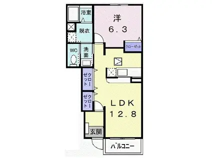 エフルゲンスB(1LDK/1階)の間取り写真