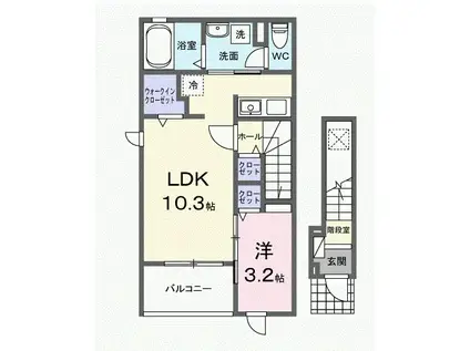 フローラ16(1LDK/2階)の間取り写真