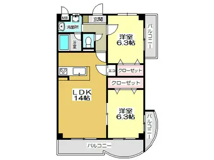 ニューガイア上石田(2LDK/2階)の間取り写真
