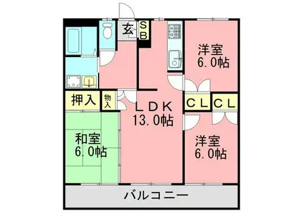 飯倉エトアール(3LDK/2階)の間取り写真
