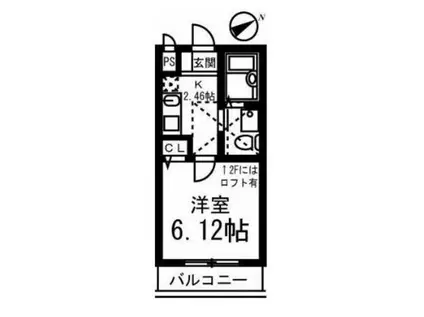 フォセット(1K/2階)の間取り写真
