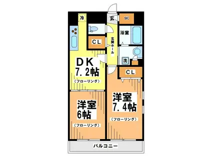 シュトラール赤堤(2DK/1階)の間取り写真