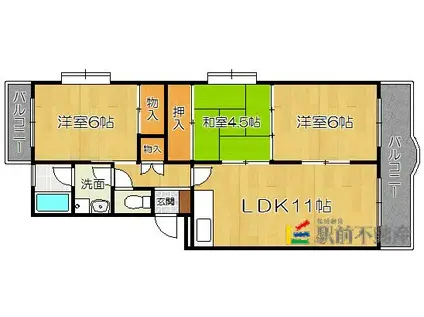 レジデンス和白I(3LDK/3階)の間取り写真