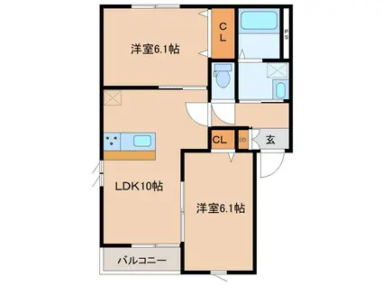 アスコット大代(2LDK/2階)の間取り写真