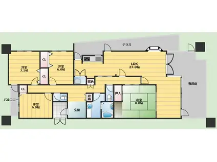 セントポリア箕面(4LDK/1階)の間取り写真