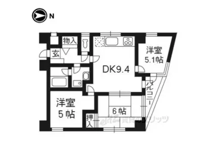 フォルム長岡天神(3DK/4階)の間取り写真