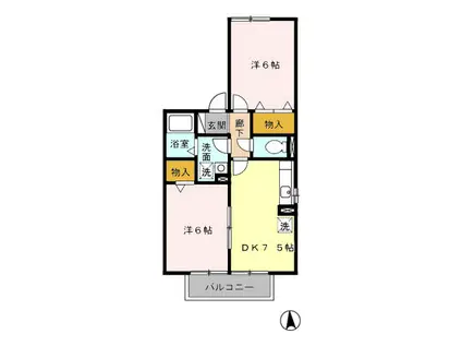 ジョイキャッスル(2DK/2階)の間取り写真