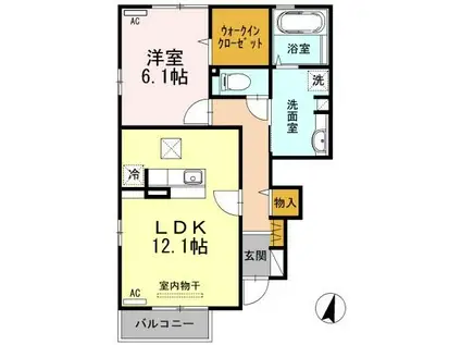 メゾン アンソレイエ B棟(1LDK/1階)の間取り写真