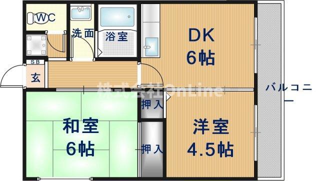 ピュアー高安(2DK/4階)の間取り写真