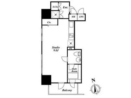 KDXレジデンス神楽坂通(ワンルーム/10階)の間取り写真